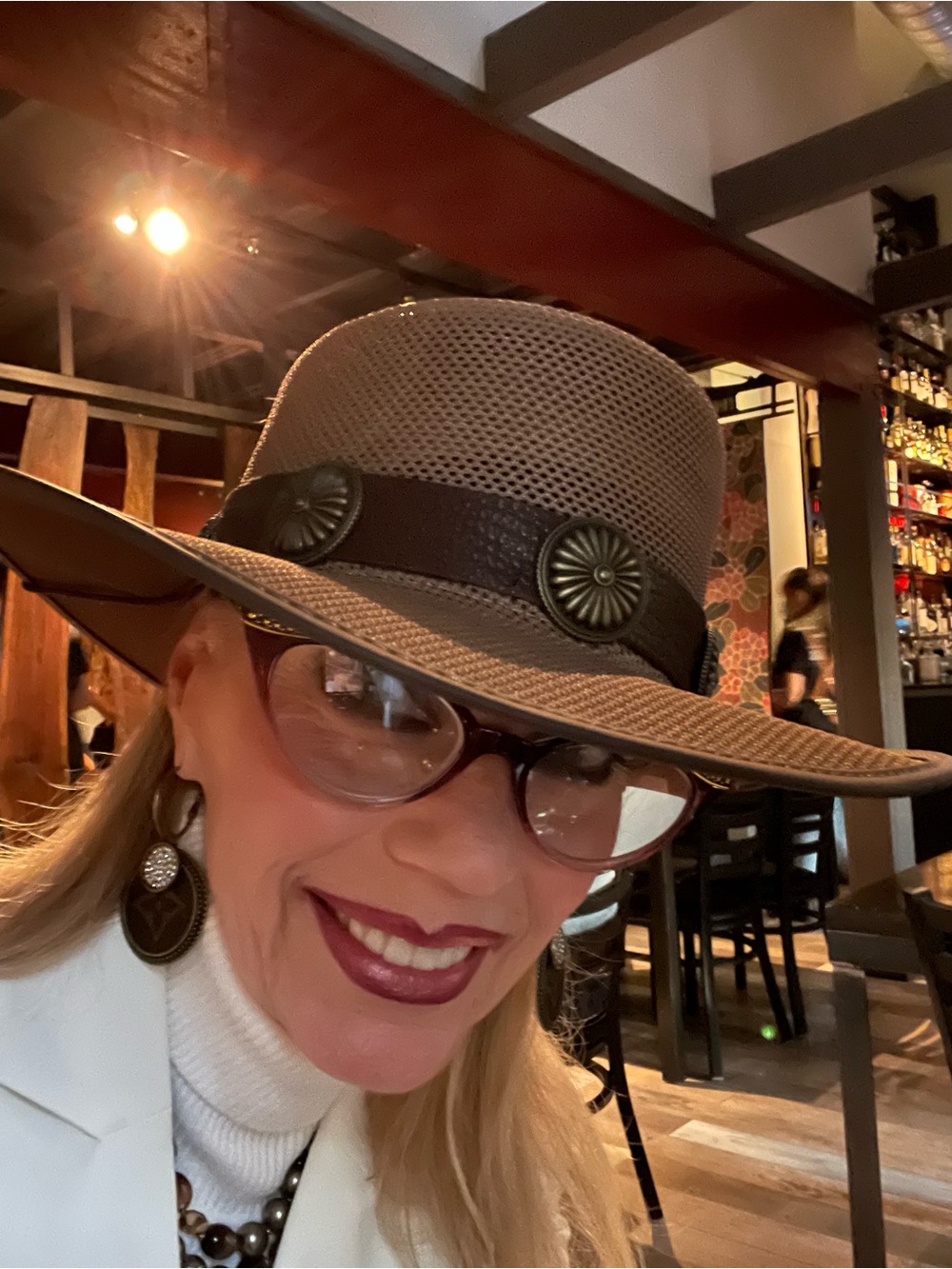 American Hat Makers Brown Mesh Outback Hat with Decorative Band